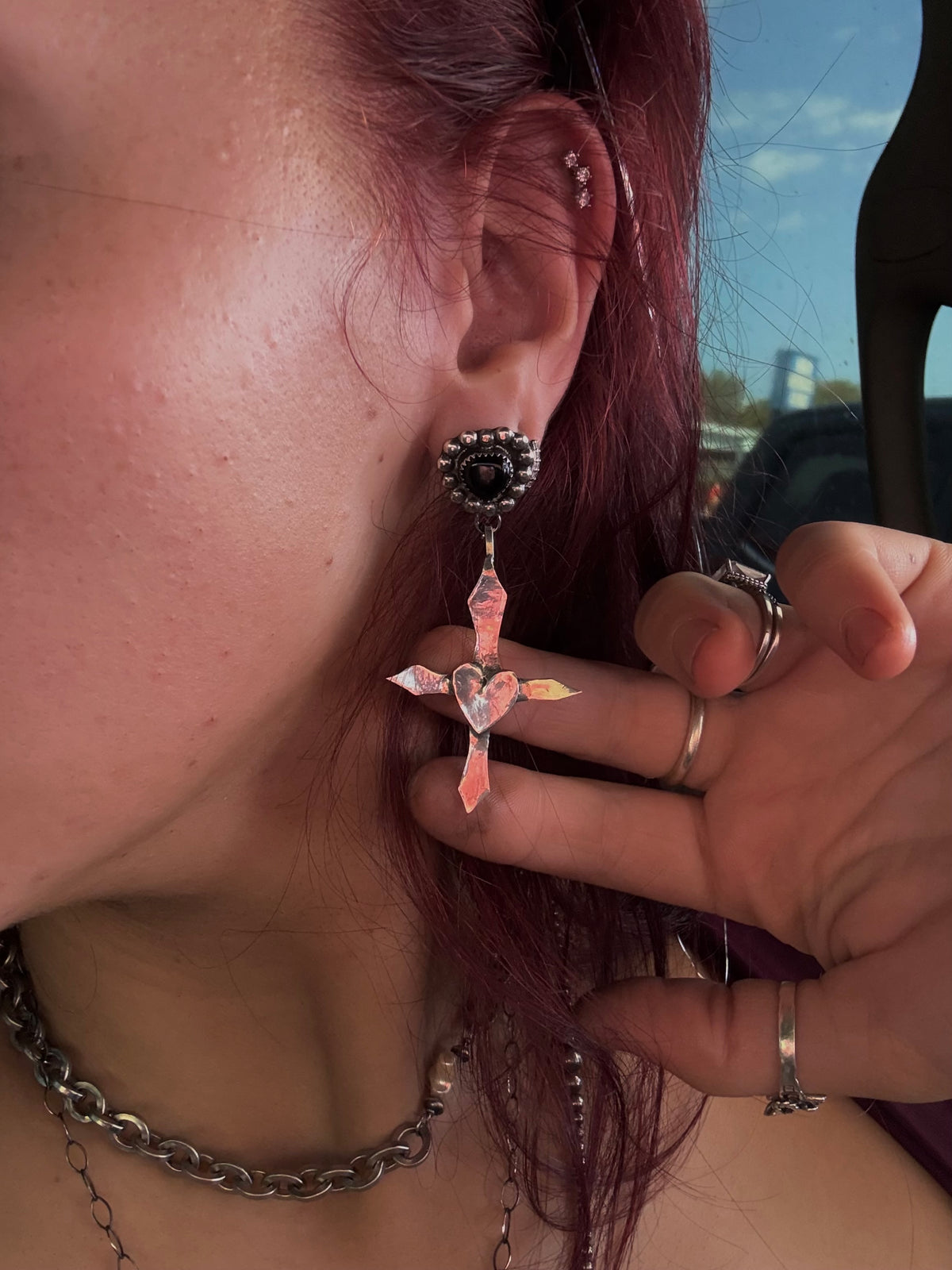 Sacred Heart Cross Dangles