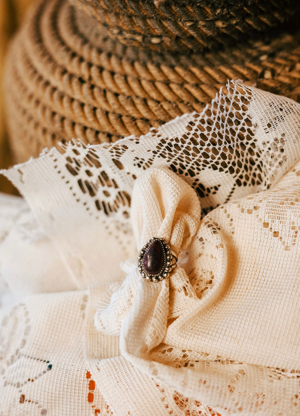 Purple spiny flower style split shank ring